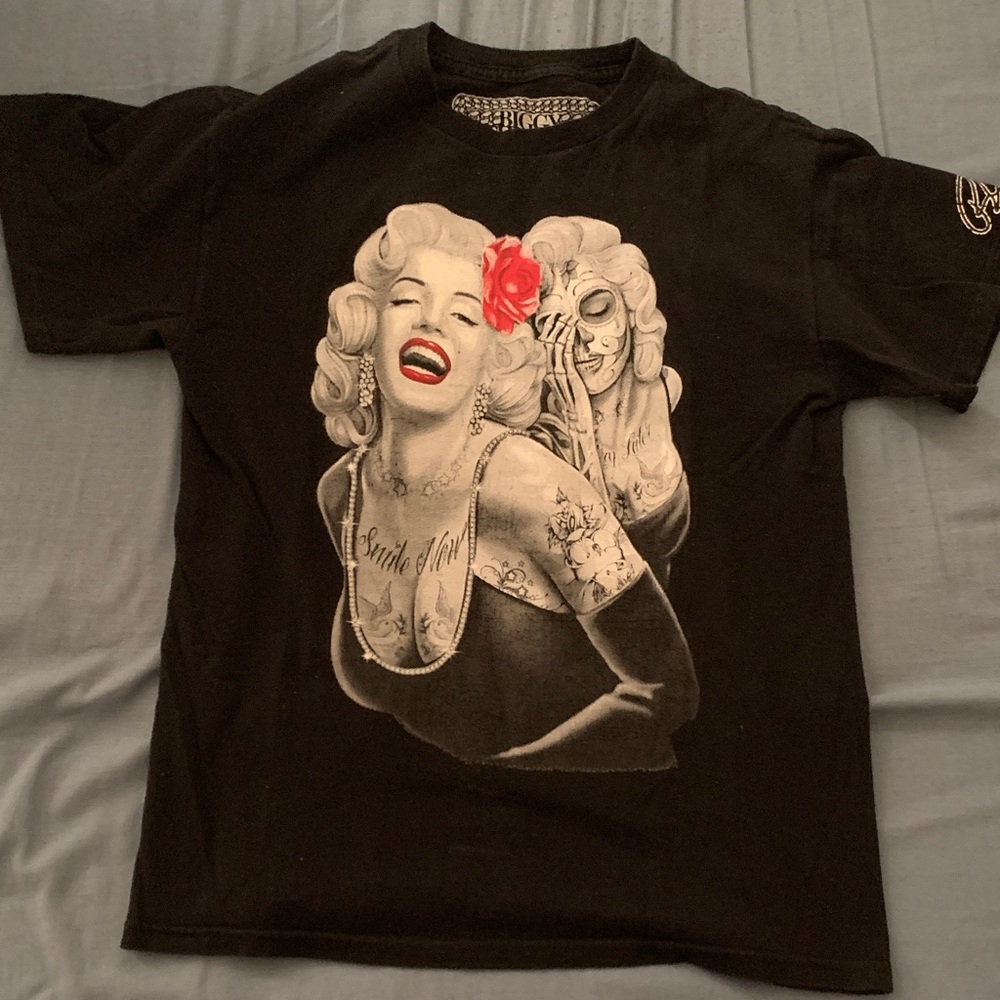 Edgy Black Tee with Red Graphic by Unknown Brand
